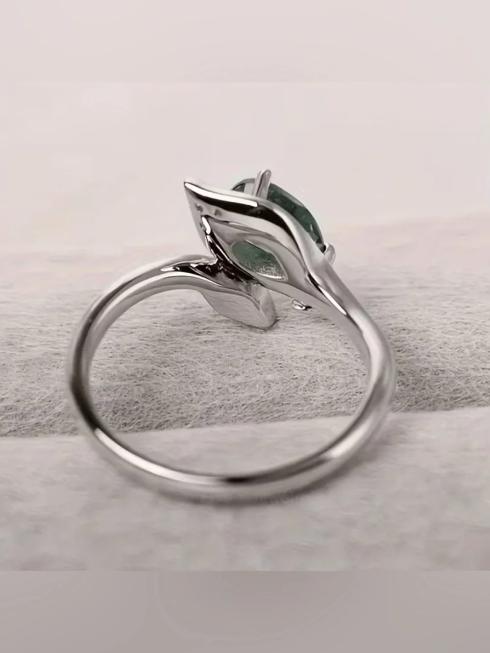 Silver Ring with Green Teardrop Stone and Clear Accent - Picture 2 of 4